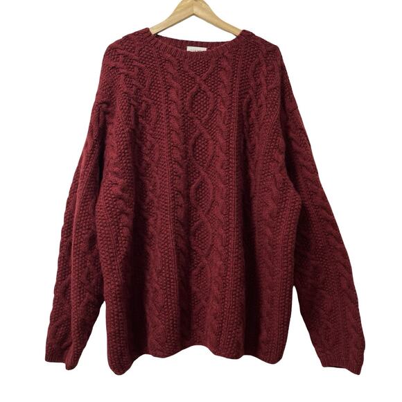 VTG J Crew Mens 100% Hand Knit Wool Cable Knit Sweater Size XXL Fisherman Heavy - Picture 1 of 6